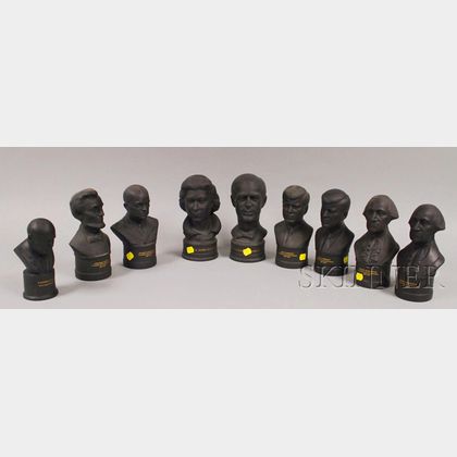 Nine Assorted Wedgwood Black Basalt Busts. 