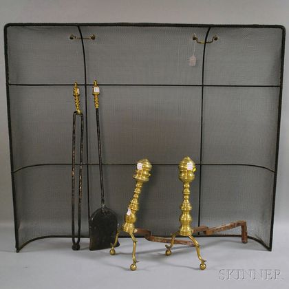 Group of Brass and Metal Fireplace and Hearth Items