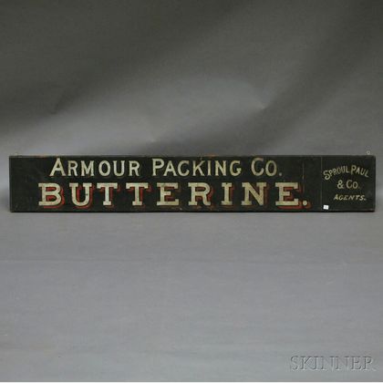 Painted Wood "Armour Packing Co., BUTTERINE, Sproul, Paul & Co. Agents" Advertising Trade Sign