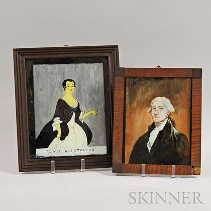 Two Framed Reverse-painted Portraits of George and Martha Washington