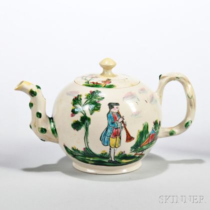 White Salt-glazed Stoneware Polychrome Enamel-decorated Teapot and Cover