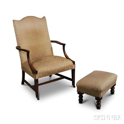 Federal-style Mahogany Lolling Chair and a Footstool