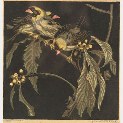 Norbertine Bresslern-Roth (Austrian, 1891-1978) Finches and Berries.