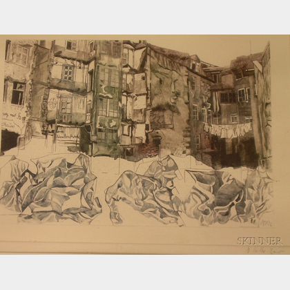 Framed Etching of a City View