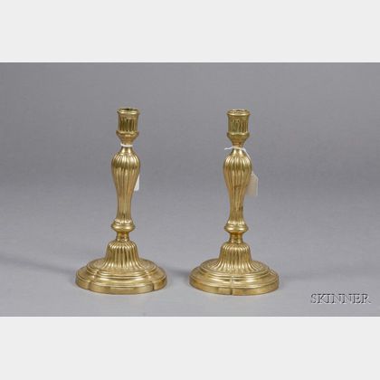 Pair of French Brass Louis XVI Style Candlesticks