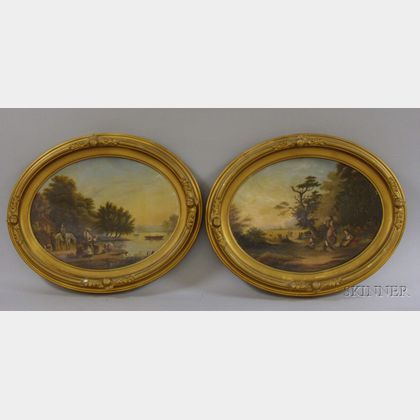 Two Framed 19th Century American School Oil on Canvas Genre Scenes