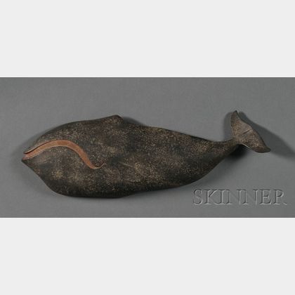 Relief-carved and Painted Wooden Right Whale Wall Plaque