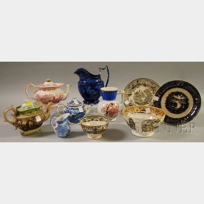 Ten Pieces of Mostly English Transfer-decorated Staffordshire Tableware