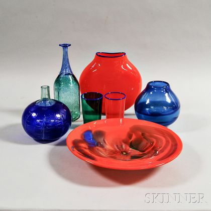 Seven Pieces of Modern Art Glass
