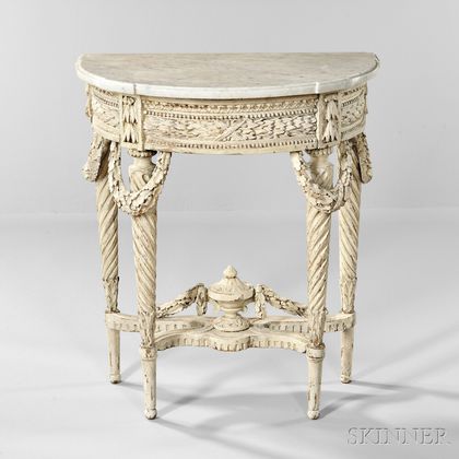 Louis XVI-style White-painted Marble-top Console Table