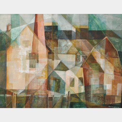 Ethel Polacheck Margolies (American, b. 1907) Cubist Landscape with Houses