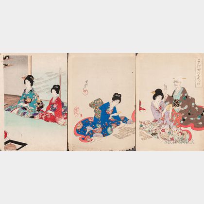 Toyohara Chikanobu (1838-1912),Three Woodblock Prints