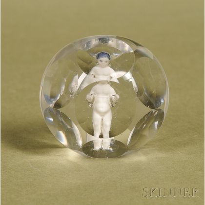 Continental Glass Paperweight with Encased Frozen Charlotte
