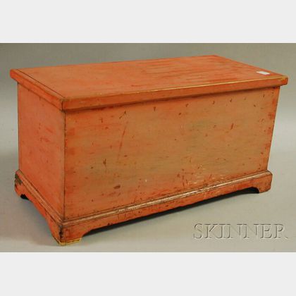 Small Salmon-painted Pine Dovetail-constructed Blanket Box