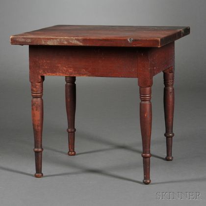 Small Red-painted Pine Square-top Table