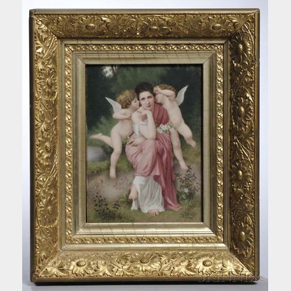 Berlin-style Polychrome Porcelain Plaque of a Woman with Putti