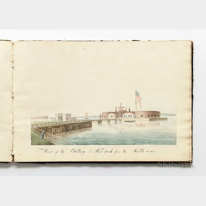 Sketchbook, American, Early 19th Century, with Watercolors on Paper of American East Coast Cities, Ports, and Ships.