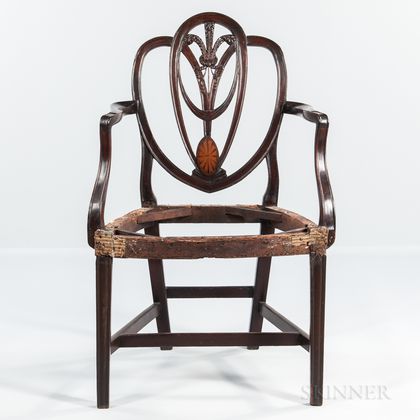 Carved and Inlaid Mahogany Shield-back Armchair