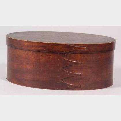 Shaker Large Brown-stained Covered Oval Wooden Box