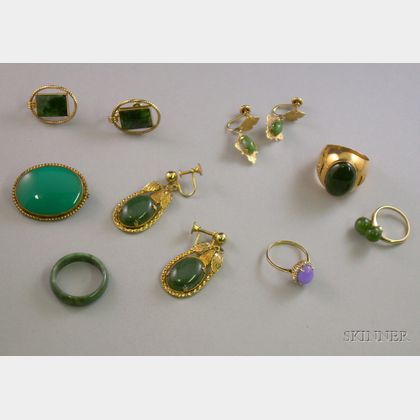 Group of Gold and Gold-filled Jade, Quartz, and Glass Jewelry