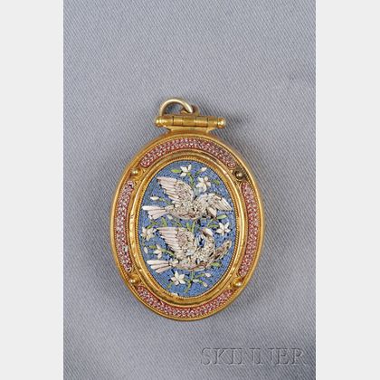 Etruscan Revival 14kt Gold and Micromosaic Pendant