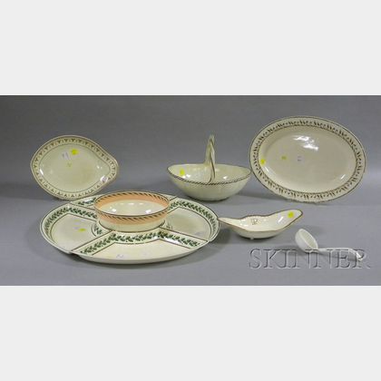 Ten Wedgwood Hand-painted Creamware Tableware Items