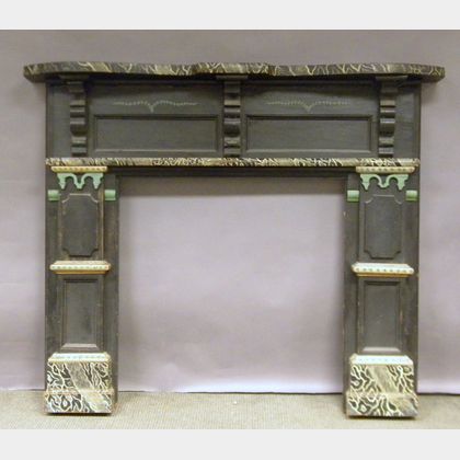 Polychrome Painted Wood Architectural Fireplace Mantel