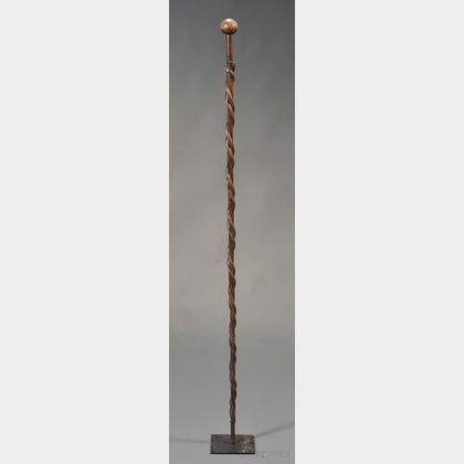 Folk Carved Wood Staff with Snakes