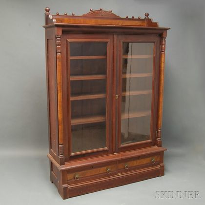 Walnut Late Victorian Two-door Bookcase