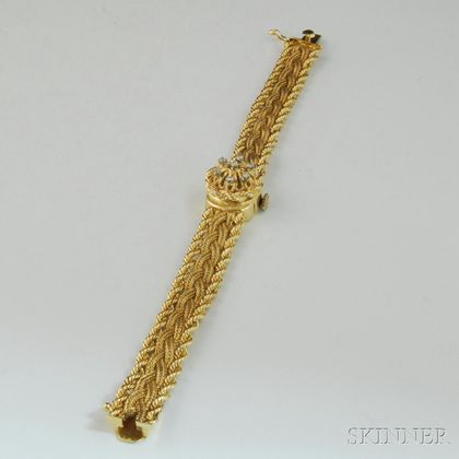 Lady's 14kt Gold and Diamond Geneve Covered Bracelet Wristwatch