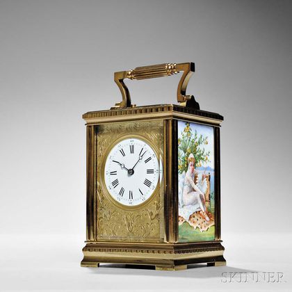 French Hour-repeating Carriage Clock with Decorated Panels