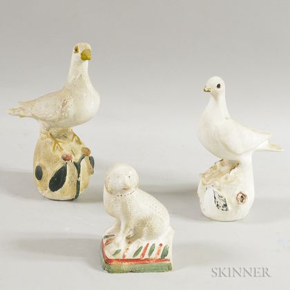 Two Chalkware Doves and a Spaniel