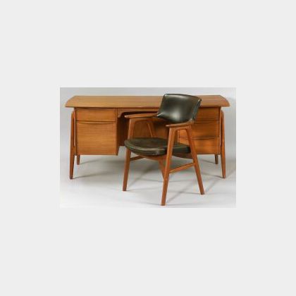 Danish Modern Teak Desk with Leather and Teak Chair