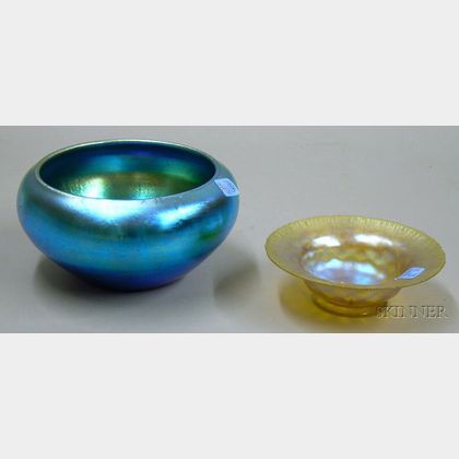 Tiffany Favrile Glass Bowl and a Steuben Blue Aurene Glass Bowl