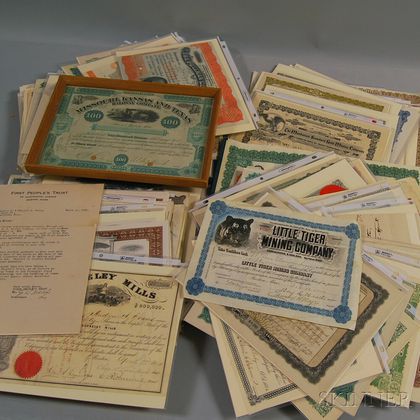 Assorted Printed Stock Certificates and Related Ephemera