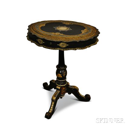 Lacquered Papier-mache and Mother-of-pearl-inlaid Sewing Table