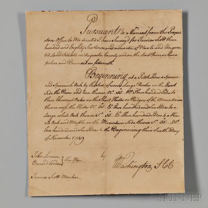 Washington, George (1732-1799) Signed Autograph Survey, 6 November 1749.