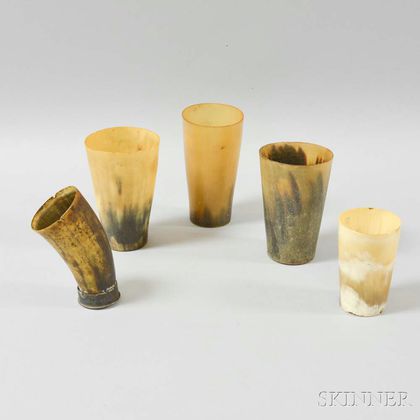 Five Carved Horn Cups