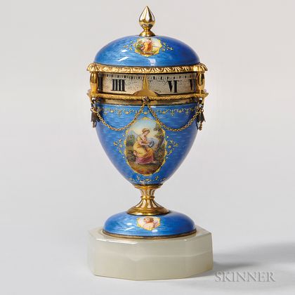 Blue Enamel Guilloche Annular Vase Clock