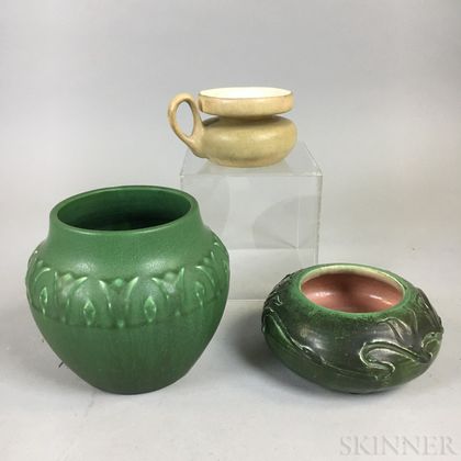 Hampshire Pottery Vase, Lotus Bowl, and a Fairy Lamp
