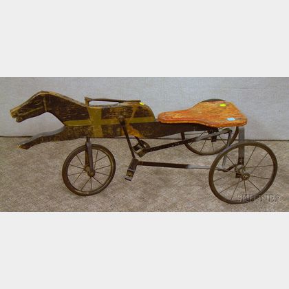 Childs Painted Wood and Iron Horse and Sulky-style Peddle Riding Toy. 