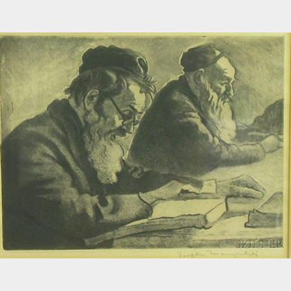 Framed Etching, Scholars , by Joseph Margolies (American, 1896-1994)