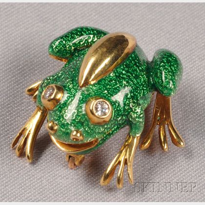 18kt Gold, Enamel, and Diamond Frog Brooch, Tiffany & Co.