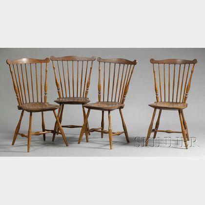 Set of Four Maple and Ash Fan-back Windsor Side Chairs