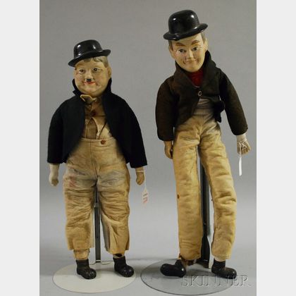 Laurel and Hardy Character Painted Bisque Shoulder Head Dolls