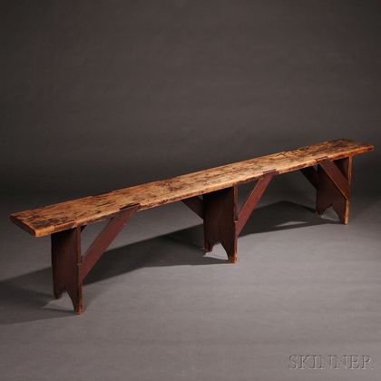 Shaker Brown/Red-painted Pine Meetinghouse Bench