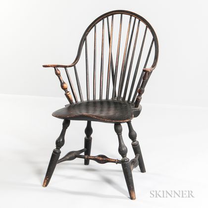 Black-painted Braced-back Windsor Continuous Armchair