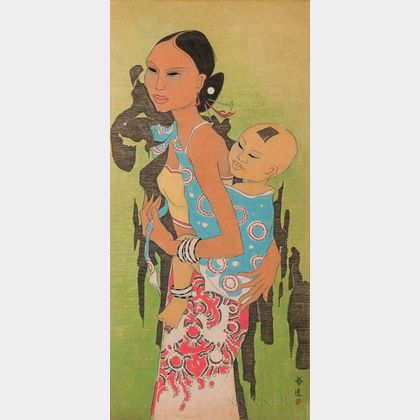Tay Chee Toh (b. 1941) Watercolor, Mother and Child 