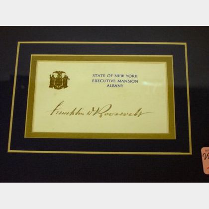 Framed Franklin D. Roosevelt Signature on State of New York Executive Mansion, Albany, Card. 