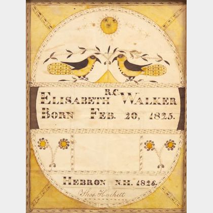 American School, 19th Century Birth Record: Elisabeth Walker Born Feb. 20, 1825.